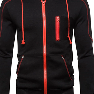 Nouveau sweat à capuche zippé en polaire pour homme avec poches avant, rouge, coupe-vent, respirant, écologique, coupe classique, pour l'hiver - Product Image 1