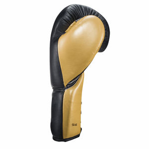 Golden <b>Lace</b> up Boxing <b>Gloves</b>, Professional <b>Black</b> Leather Boxing Sparring Training <b>Gloves</b> for Trainers - Product Image 3