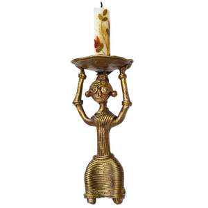 Fancy <b>Brass</b> Candle Stand With Embossed Figure Design Handmade For Home Decoration - Product Image 1