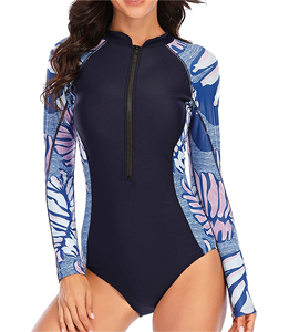 Maillot de bain une pièce à manches courtes pour femmes Protection UV Rash Guard imprimé rayé Plaid surf plage maillot de bain - Product Image 6
