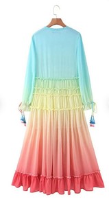 Vibrante Vestido de Verano con Escote en V y Volantes en Capas, Estilo Bohemio, Informal, para la Playa - Product Image 2