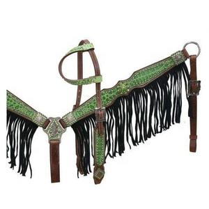 Venta al por mayor de lujo verde Croco Print productos de cuero caballo personalizado cómodo pectoral y Headstall - Product Image 1