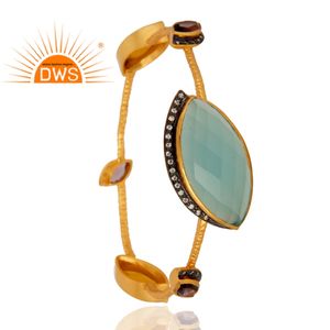 Brazalete de múltiples piedras preciosas para mujer, brazalete de Latón chapado en oro de 18k, joyería al por mayor - Product Image 1