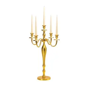 Chandelier de table de mariage, 4 pièces, chandelier doré en métal poli, fabricants de bougeoirs modernes en vente