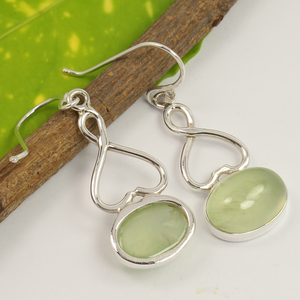 Regalo del Día de San Valentín Joyería ocasional Plata de Ley 925 Prehnita natural Piedra preciosa ovalada Pendiente colgante hecho a mano - Product Image 2