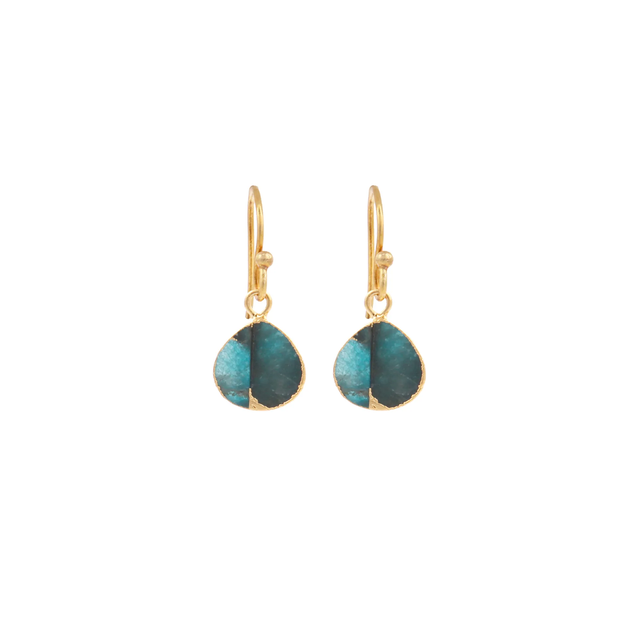 Gold Plated Mohave Turquoise Gemstone Hook Earrings Pear Shape Stone & Electro Settings Earrings Jewelry. Mode Joyas E-049