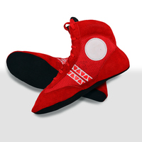 Chaussures de lutte en cuir unisexe pour la boxe MMA et le combat Sambo en daim rouge et bleu avec semelles en caoutchouc Eva Matériau personnalisable