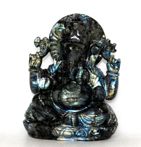 Sculpture religieuse de Ganesh en labradorite, statue sculptée à la main, figurine fabriquée en Inde, pierre précieuse artisanale, tailles personnalisées - Product Image 1