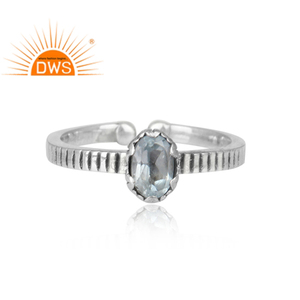 Hermoso anillo de mujer con piedras preciosas de Topacio azul para todos los tamaños Fabricante de joyas de plata oxidada Colección clásica - Product Image 2