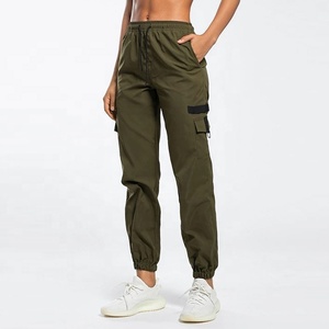 Pantalon cargo pour femme, pantalon de sport, pantalon décontracté en molleton polyester/coton, pantalon de jogging à cordon de serrage à 2 bandes - Product Image 1