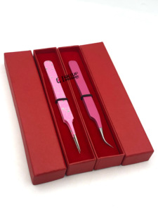 แหนบสำหรับต่อขนตาแบบโค้งสแตนเลสเคลือบผงสีชมพูตรงใหม่มืออาชีพมืออาชีพเครื่องมือความงาม - Product Image 5