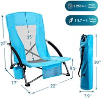 Chaise de plage basse pliable légère avec dossier en maille pour le camping, la pelouse, sac de transport inclus, supporte 250 livres