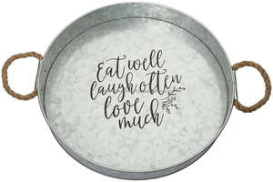 Bandeja de servicio redonda de metal galvanizado hecha a mano de 14 pulgadas de diámetro Uso en el hogar y el restaurante Logotipo personalizado incluido - Product Image 2