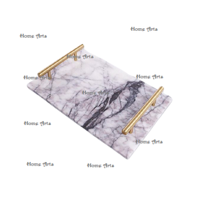 Plateau de service alimentaire en marbre, design moderne, avec poignées métalliques, qualité supérieure, taille et forme personnalisées. - Product Image 1