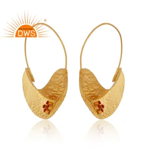 Coral Set Hand Hammered Brass Gold Basket Style Hoop Earrings Wholesale Gold Plated Earrings Manufacturer Jewelry