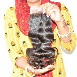 Extensions de cheveux humains indiens 100% naturels vierges bruts, cuticules alignées, Bodywave, Closure 4x4, dentelle transparente, Prix direct usine - Product Image 4