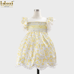 Belle petite fille décontracté jaune Floral 100% coton Dress-LD430 - Product Image 4