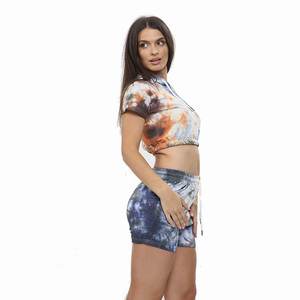 Haut court à capuche avec short, ensemble de Fitness en Polyester Slim, nouvelle collection été 2019 - Product Image 5