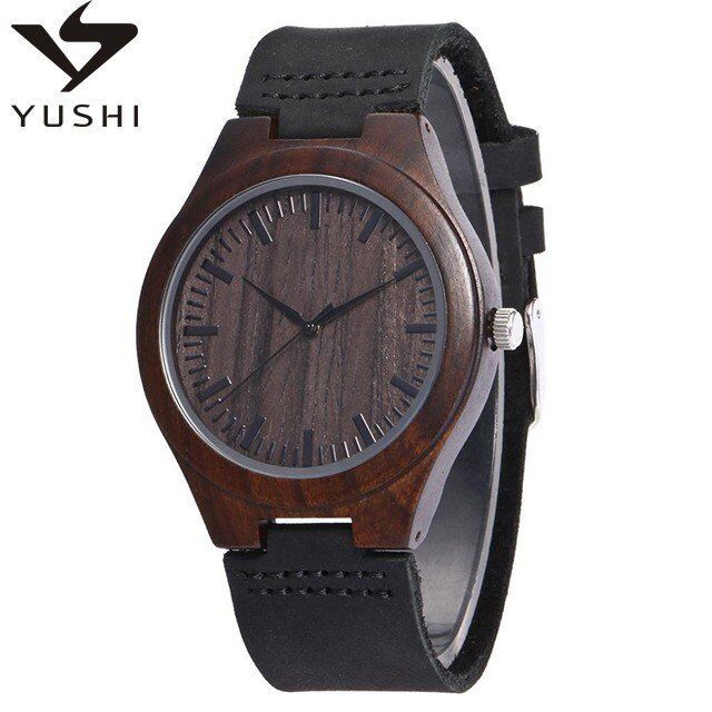 Trending Hot Product Leather Black Sandalwood Watch Customized Wooden Watches for Men and Women