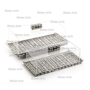 Lot de 2 plateaux de service incrustés avec couvercle en acrylique forme rectangulaire plateau en bois de taille personnalisée à vendre - Product Image 6