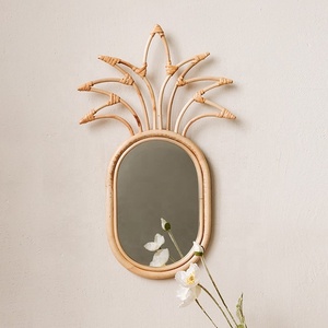 Manufacturer Rustic Natural Rattan <b>Wall</b> Mirror <b>Decor</b> with Pineapple Frame for <b>Nursery</b>, Kids Room, Living Room, Bathroom - Product Image 1