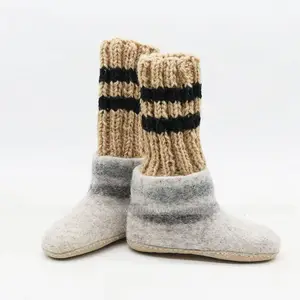 FSSI-012, Warm Indoor Felt Boot with Stocking, 100% Eco-friendly New Zealand Wool, Felted by Skilled Women Artisans of Nepal