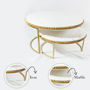 Ensemble de deux supports à gâteau dorés de haute qualité avec marbre de style Ins moderne conçu sur mesure Outil à gâteau le plus important fabriqué par l'entreprise - Product Image 2