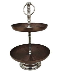 Support de service à gâteaux 2 niveaux, pour la cuisine et les hôtels, plateau de service cupcake, de couleur marron, design moderne, en métal - Product Image 1