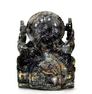 Statue de Ganesha en Labradorite Flashy sculptée à la main Sculpture sur pierre naturelle en cristal de guérison indien Fabriqué en Inde Style Chakra - Product Image 4