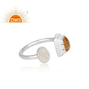 แหวนแฮนด์เมดผู้ผลิตเครื่องประดับ925เงินสเตอร์ลิงแหวนเปิดผู้หญิงแหวนซิทรินและรุ้งดวงจันทร์หินพลอย - Product Image 3