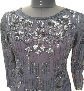 Soirée courte femmes élégantes droite taille naturelle paillettes perlées à la main et brodées ODM robe au genou pour toute occasion - Product Image 3