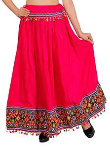 Falda larga de rayón de algodón con borde bordado Gujrati étnico para mujer, faldas con borde bordado gitano Hippie Lehenga, ropa de fiesta - Product Image 3