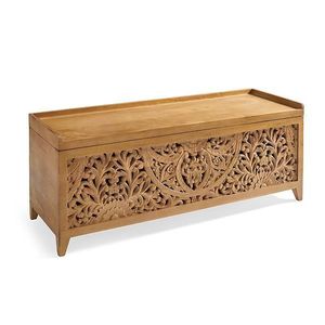 Highly Durable Outdoor Garden Decor Waterproof Carved Solid Wood Storage Bench at Wholesale Price