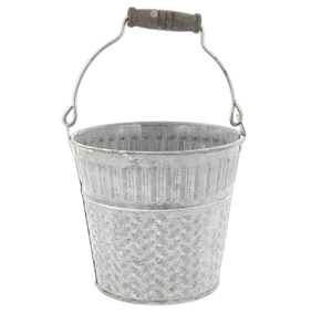 Galvanized Metal Bucket Planter with Wooden Handle - Product Image 2