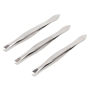 Ensemble de 3 pinces à épiler à pointe inclinée en acier inoxydable de haute qualité pour outils de maquillage des sourcils et soins de beauté - Product Image 1
