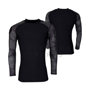 Top Notch Men's Full Sleeve <b>Compression</b> Sports <b>Shirt</b> Custom <b>Black</b> Rash Guard with Breathable Grey Armpit Panels OEM Available - Product Image 4