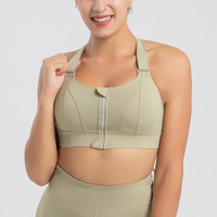 Soutien-gorge de sport pour femme à maintien élevé, fermeture éclair frontale, col rond, bretelles halter, couleur unie, respirant, pour yoga et entraînement, sans coutures