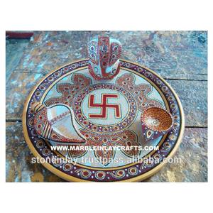 Plateau en marbre décoratif Unique, plaque peinte en or - Product Image 1