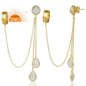 ต่างหูพลอยสีรุ้งประดับ925สีเงินต่างหูโซ่ยาวชุบทอง18K - Product Image 2