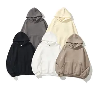 Wholesale custom no string hoodies promotional oversized 100% cotton french terry heavyweight brown hoodie