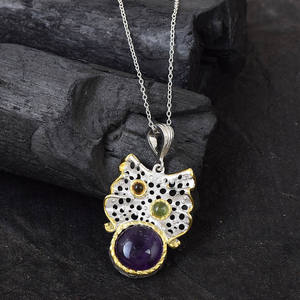 Collar de cadena de plata 925 de 18 pulgadas, colgante de piedras preciosas de peridoto de amatista Natural, abalorio chapado en oro de rodio negro, regalo de joyería - Product Image 2