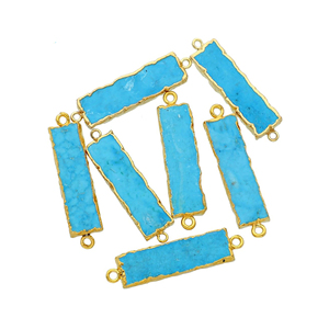 Conector de Latón con Gema Rectangular Turquesa - Bañado en Oro con 2 Lazos para Fabricación de Joyería Infantil - Product Image 2