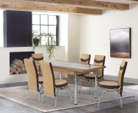 Ensemble de table à manger extensible avec 6 chaises, plateau en verre trempé et pieds en métal - Design royal moderne, haute qualité, panneau de particules durable