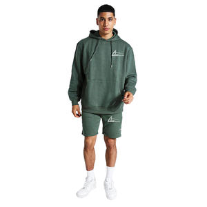 Gents Workout wear pullover hoodies with sweat shorts for men oversized front pockets hoodies set - Product Image 4