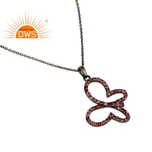 Black Rhodium Plated Silver Butterfly Shape Pendant <b>Necklace</b> Pave Set <b>Pink</b> Tourmaline <b>Necklace</b> Jewelry Wholesaler - Product Image 4