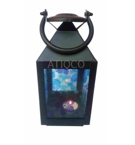 Lanterne carrée en fer noir Atiqco avec motif grue violette, style shabby chic européen, faite à la main, durable, éclairage extérieur pour cour - Product Image 6