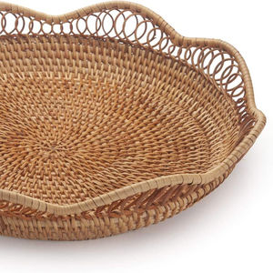 Plateau de service en paille blanc, grand format, tissé à la main, avec ombrage rectangulaire - Product Image 1