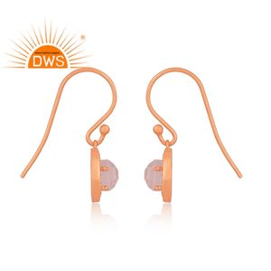 Best Selling Sterling <b>Silver</b> Natural Rose Quartz and CZ Gemstone <b>Dangle</b> <b>Earring</b> For Women Jewelry Manufacturer - Product Image 3