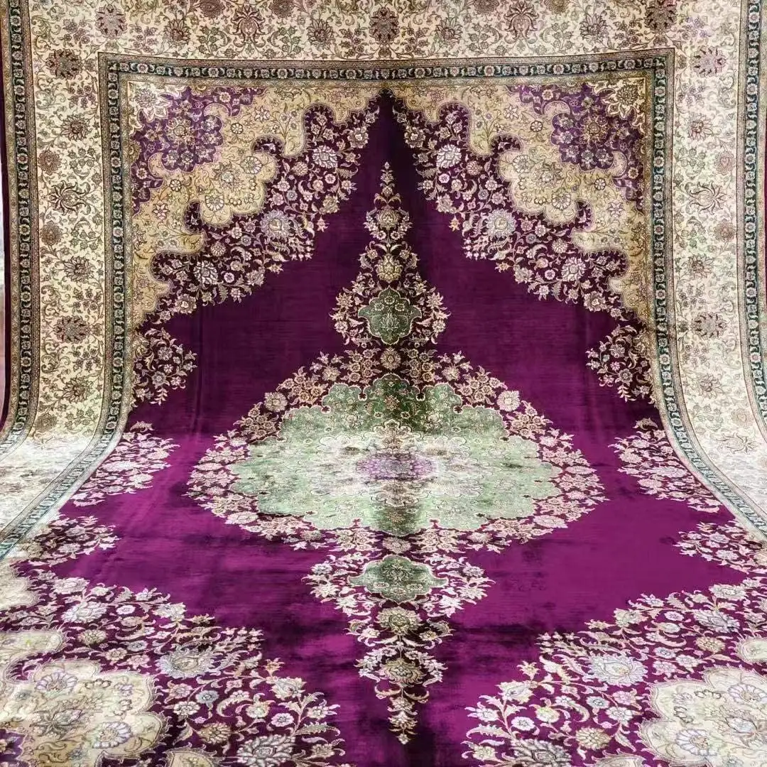 럭셔리 손으로 만든 실크 카펫 페르시아 수제 실크 카펫 7 'x 10' 보라색 대형 핸드 매듭 지역 깔개 거실 카펫 성인