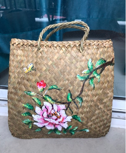 Bolso de Mano Abierto Vintage de Hierba Natural con Bordado y Flores, Bolso de Compras Ecológico y Duradero de Vietnam - Product Image 2